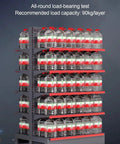 Beefy Five Tier Heavy Duty Steel Storage Shelf Rock Solid Rack For Kitchen Garage Or Retail Use With Foolproof Adjustable Levels Holding Ninety Kilograms Per Tier In Clean White Finish For No Fuss Home Organizing, filled with large bottles on each tier.