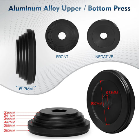 Bucklos bike headset press-in tool kit; aluminum cups with diameters 34–52 mm for installing headsets and press-in bottom brackets