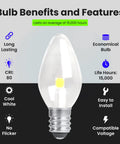 Two Pack 0.6W Non Dimmable LED Night Light Bulbs C7 Candelabra Base Clear Finish 4000K Cool White Energy Saving Low Watt