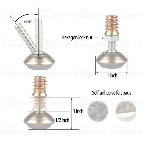 Heavy Duty Furniture Levelers With Beefy Swivel Feet Height Adjustable Angles For 1 Inch Lift 1/4-20 Nut Inserts Kit with felt pads
