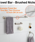 Brushed Nickel Adjustable Towel Bar 24 Inch Expandable 4 Piece Bathroom Hardware Set Wall Mounted With Towel Ring Toilet Paper Holder And Robe Hook Plus No Fuss Wall Mount Kit with focus on towel bar expansion options.
