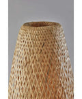 Hugo Table Lantern With Natural Bamboo Shade And Black Metal Finish, close-up of open-weave bamboo texture.