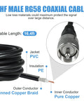 3 Inch Dual Band Ham Radio Antenna Coaxial Cable Closeup with Specifications for Mobile VHF UHF Use