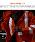 Man wearing GloWear 8385 ANSI Class 3 High Visibility 4-in-1 Reflective Safety Jacket With Removable Sleeves Orange 4XL with reflective tape