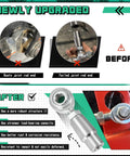 Comparison of Badass 3/8 Inch 24 Thread Chromoly Heim Joint Rod End Kit before and after upgrade, showcasing improved structure.