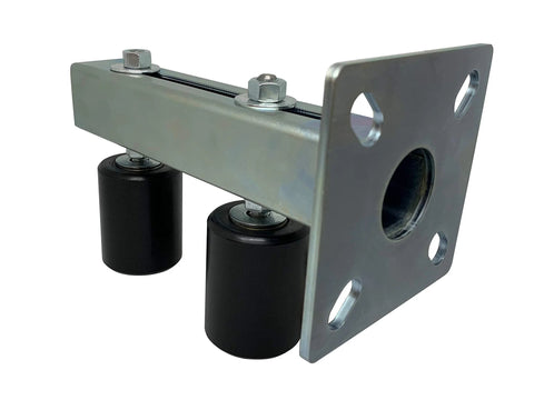 Adjustable Slide Gate Dual Guide Rollers For Sliding Gates 3 Inch Black Rear Post Bolted Bracket Mount Double UHMW Nylon Anti Tipping Upper Bracket Universal Fit Heavy Duty Steel Assembly For Reliable Track Support And Smooth Operation