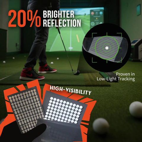 0.25 Inch Reflective Dot Stickers For Golf Launch Monitors, sheets of high reflective glass bead dots on golf simulator background