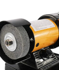 Close-up of 3 Inch All In One Handy Mini Bench Grinder Polisher with abrasive wheel, part of 31 Inch Flexible Shaft and Accessories