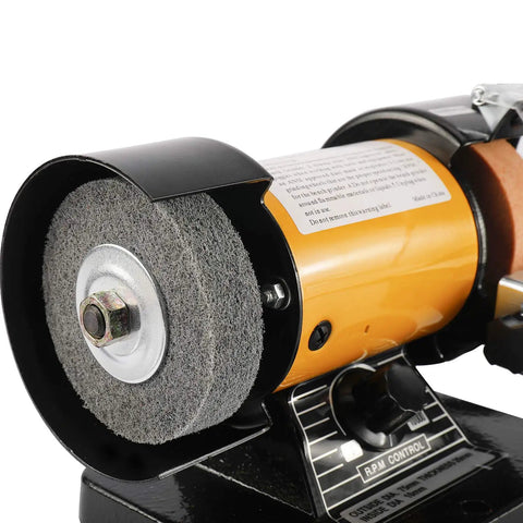 Close-up of 3 Inch All In One Handy Mini Bench Grinder Polisher with abrasive wheel, part of 31 Inch Flexible Shaft and Accessories