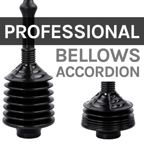 Black Bellows Accordion Toilet Plunger With Drip Tray And Storage Tray, Heavy Duty Clog Buster For Stubborn Toilets, Powerful Water Jet