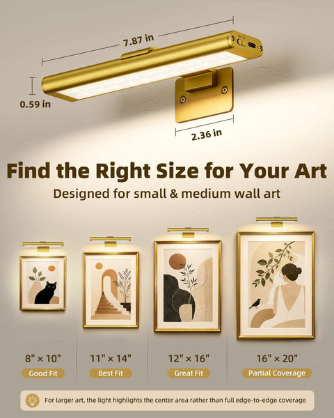 Rechargeable Picture Light For Wall With Remote Control Three Pack Sweet Stick On Magnetic Mount No Fuss Install Ultra Bright Frame Accent Lamp on wall with size dimensions.