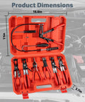 9 Piece Hose Clamp Pliers Set Long Reach Tool Kit For Water Hoses And Radiator in open red carry case
