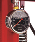 Pressure gauge on Heavy Duty 50 Ton Air Hydraulic Shop Press With Auto Pump Motor for accurate force readings.