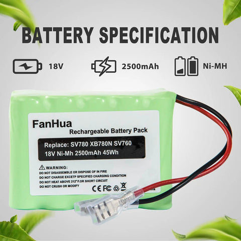 Beefy 2500mAh NiMH Battery Replacement for Cordless Vacuum Cleaners 18V DropIn Upgrade for XB780N SV780N SV760 Series 10C Discharge Longer Run Time Quick Swap Built for Power and Reliability, product label details in focus