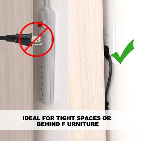 6 Foot 14 Gauge 3 Conductor Black Flat Plug Extension Cord Low Profile Design For Tight Spaces Behind Furniture Desks Or Bookshelves Indoor Use ETL Listed Safe Indoor Outdoor Ready Power Cable in wall outlet