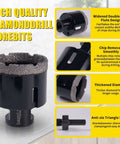 13-piece Amazon diamond core drill bit set for tile and stone; black coated bits, 6-100 mm sizes; milling bevel bits