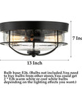 Industrial Black 13 Inch Flush Mount Ceiling Light With Seeded Glass Shade And Metal Cage for Kitchen