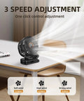 Clip On Battery Operated Mini Desk Fan With Digital Display, 3 Speeds Adjustable, 360 Degree Bidirectional Rotation black fan on table