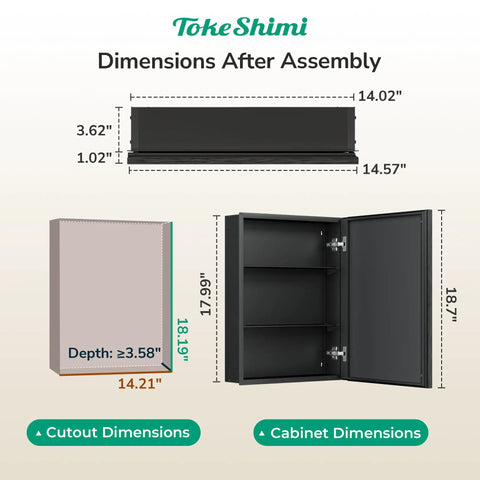 Sleek Black Recessed Medicine Cabinet With Mirror Premium Beveled Aluminum Frame 14 By 18 Inches dimensions diagram showing height and width.