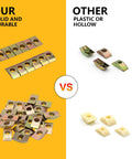 Heavy Duty Countertop Connectors Plug And Play Bed Rail Joiners 12 Pack comparison of solid metal fasteners vs plastic hidden fasteners.