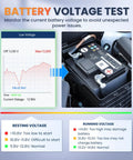 OBD2 Scanner For ABS SRS And Transmission With Full OBDII Functions, Battery Voltage Check feature with graph and car battery.