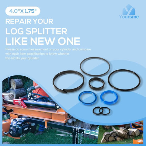 Universal Fit 4.0 Inch Bore By 1.75 Inch Rod Hydraulic Log Splitter Cylinder Rebuild Seal Kit 11 Piece Easy DIY Seal Replacement