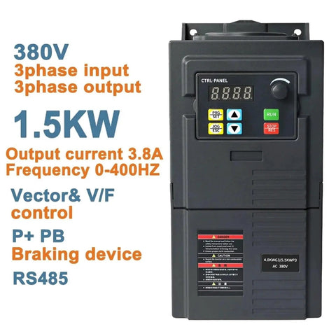 Plug And Play 380V Variable Frequency Drive Inverter For Three Phase Motors With Soft Start And RS485, 1.5KW Power, Easy Speed Control, Built Tough VFD Controller For Industrial Equipment. 380V 1.5kW VFD with keypad and RS485