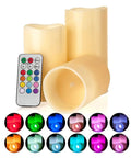 Multi Colored Flameless Candles Set Battery Operated With Remote Control Flickering Flame Ivory Wax Pillars 3-pack with multicolor options