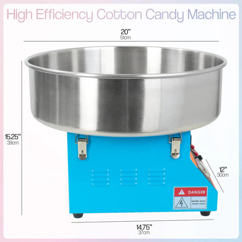 Blue Electric Cotton Candy Maker Machine With 1030W Motor Rapidly Spins Sugar Floss In Twenty Inch Stainless Steel Bowl Straight Up The Ultimate Party Essential