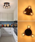 Adjustable Multi Directional Ceiling Light Fixture With E26 Base For Kitchen Hallway And Dining Room Semi Flush Mount Black Farmhouse Industrial Iron Cage Spotlight For Modern Rustic Vibe.
