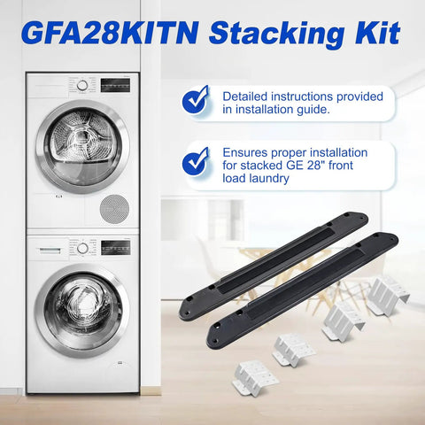Patented 28 Inch Washer Dryer Stacking Kit For Front Load Laundry GE Compatible Bracket Kit Components and Instructions