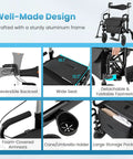 2 In 1 Folding Rollator Walker And Wheelchair Combo With Brakes For Seniors Aluminum Mobility Aid showing features