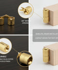 Gold Finish Hidden Barrel Hinge For Woodworking And Cabinets 180 Degree Pivot Inside Mount No Visible Exterior Plate detail view