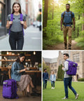 People using 45L Military Tactical Backpack For Men And Women With Molle Daypack in urban, forest, café settings and campus.