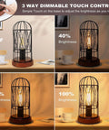 Dope Vintage Rustic Desk Lamp 2 Pack with 3 Way Dimmer Touch Control Edison Lamps showing dimming levels and cage design