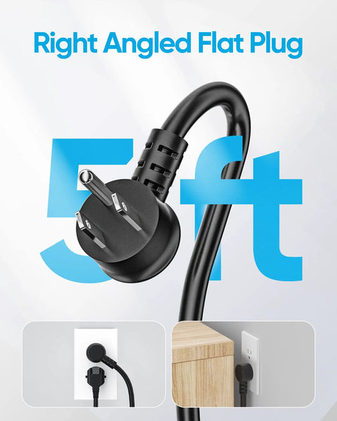 Right-angled flat plug on Slim 5 Ft Power Strip With 8 Outlets And 4 USB Ports USB C Included Ultra Thin Flat Plug 0.27 Inch 3 Sided Outlet Extender