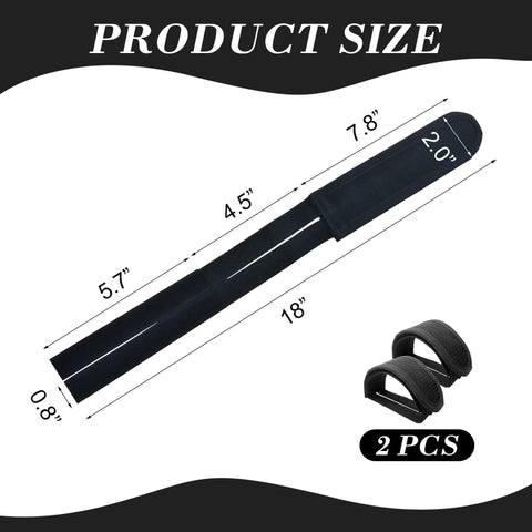 Product size diagram of One Pair Bike Pedal Straps Toe Clips With Adjustable Grippy Anti Slip Tape showing dimensions of 18x2 inches.