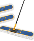 Heavy Duty Industrial Dust Mop With Extra Wide Head And Long Wooden Handle For Swift No Mess Sweeping includes two cotton pads.
