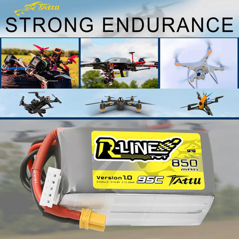 R-Line 850mAh 14.8V 95C 4S LiPo Battery Pack With XT30 Plug 2 Pack For FPV Racing, multiple drones in action