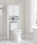 Over The Toilet Storage Cabinet For Bathroom White Beadboard Style Shelf With Anti Tip Anchor Tall Organizer For Small Bathrooms