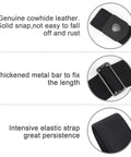 No Buckle Elastic Belt For Men, Stretch Buckle Free Jeans Belt, 1.38 Inch Wide, Black, Fits Pants 30 To 48 Inches, detail of snap, metal bar, and elastic features