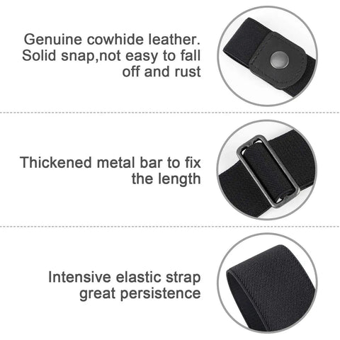 No Buckle Elastic Belt For Men, Stretch Buckle Free Jeans Belt, 1.38 Inch Wide, Black, Fits Pants 30 To 48 Inches, detail of snap, metal bar, and elastic features