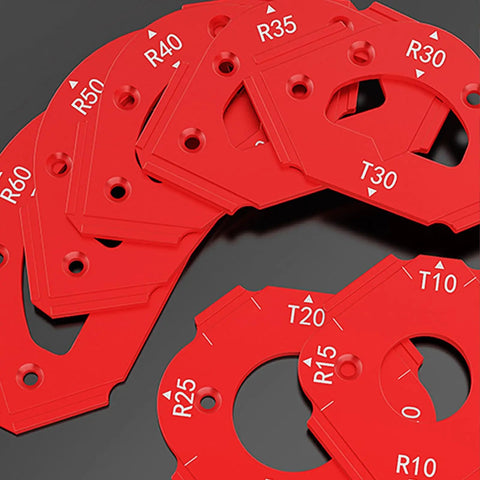 Heavy Duty Aluminum Router Template For Dead-On Accurate Corner Radius Cuts Solid Woodworking Cutting Jig with numbered radius settings.