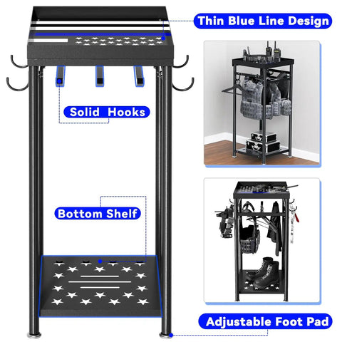 Heavy Duty Police Gear Stand With Four Strong Hangers For Handguns, Belts, Vests And Body Armor, freestanding tactical rack