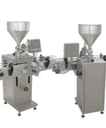 Heavy Duty Automatic Paste And Liquid Filling Machine With Solid Servo Pneumatic Drive And Long Conveyor Belt for thick blends