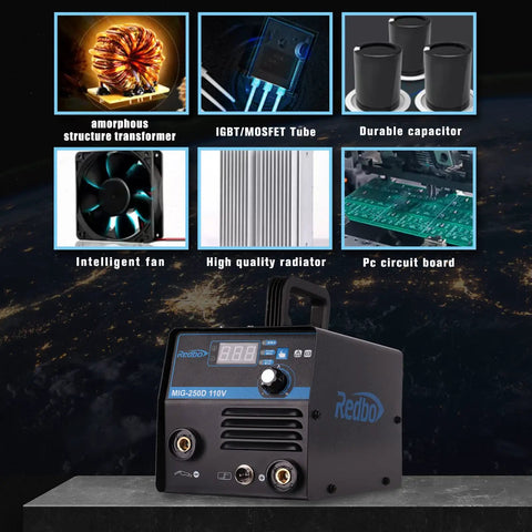 Gasless 2 In 1 MIG Welder With Flux Core Wire Feed And MMA Arc 110V Portable Inverter layout and components.