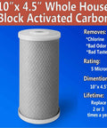 Top Notch Carbon Block Whole House Water Filter Cartridge Four Point Five Inch By Ten Inch Universal Replacement For CBC Series And WFHDC8001 Housings EP And EPM Compatible Reduces Iron Manganese Chlorine Hydrogen Sulfide Pesticides And Herbicides 8 Pack 10x4.5 activated carbon filter