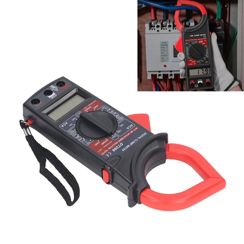 AC DC Auto Range Clamp Meter With Beeper 1000A Voltage Tester in use by electrician, shows clamp and digital display features.