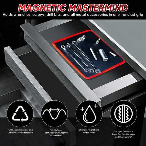 Heavy Duty Magnetic Tool Mat And Tray For Garage Workshop With Flexible PVC Surface And Non Slip Grip Holds Wrenches Screws Drill Bits And Tools Even When Tilted Scratchproof Organizer For Mechanics And DIY Projects inside drawer