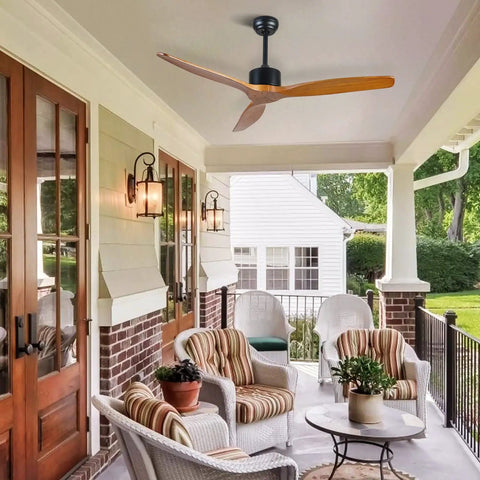 52 Inch Solid Wood Ceiling Fan No Light For Outdoor Patio With Three Brown Blades In Gray Walnut Finish Moisture Proof Farmhouse Style For Living Room Bedroom And Kitchen